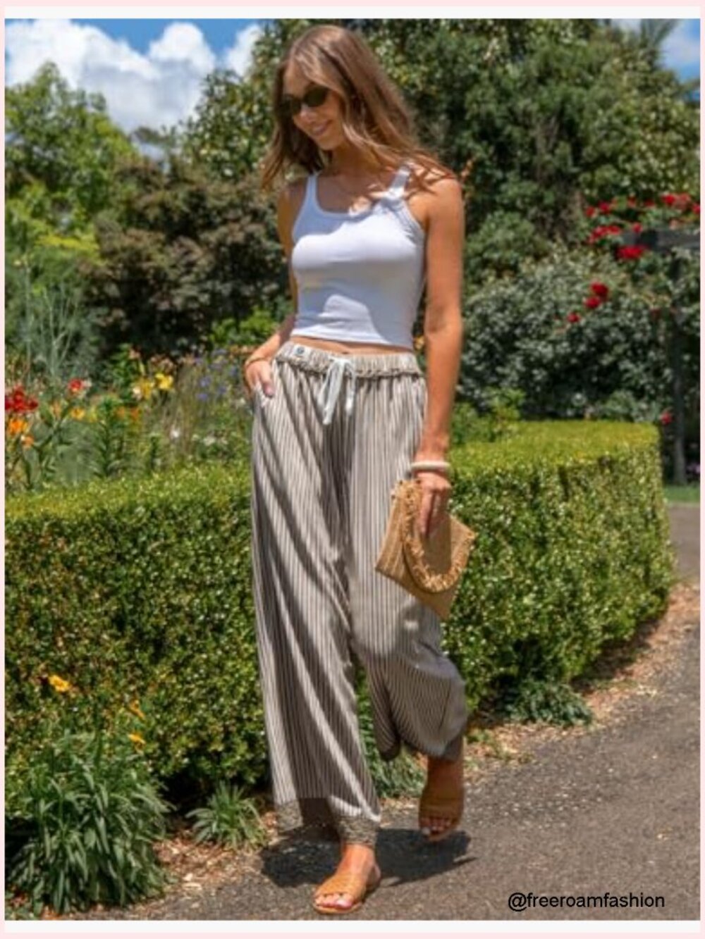 Womens Striped Lounge Pants Wide Leg Loose Fit Drawstring Casual Boho Summer - Picture 3 of 7